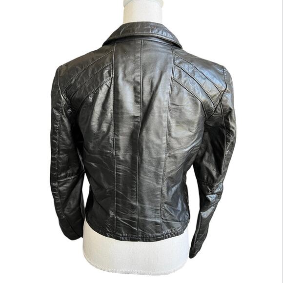 Vintage Black Leather Motorcycle Jacket motto jacket biker classic winter - Picture 7 of 11
